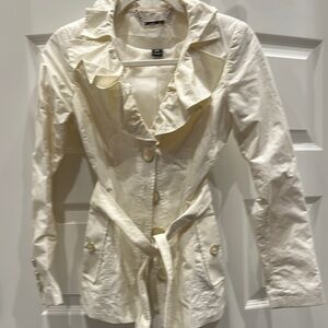White House Black Market White Ruffled Trench Coat